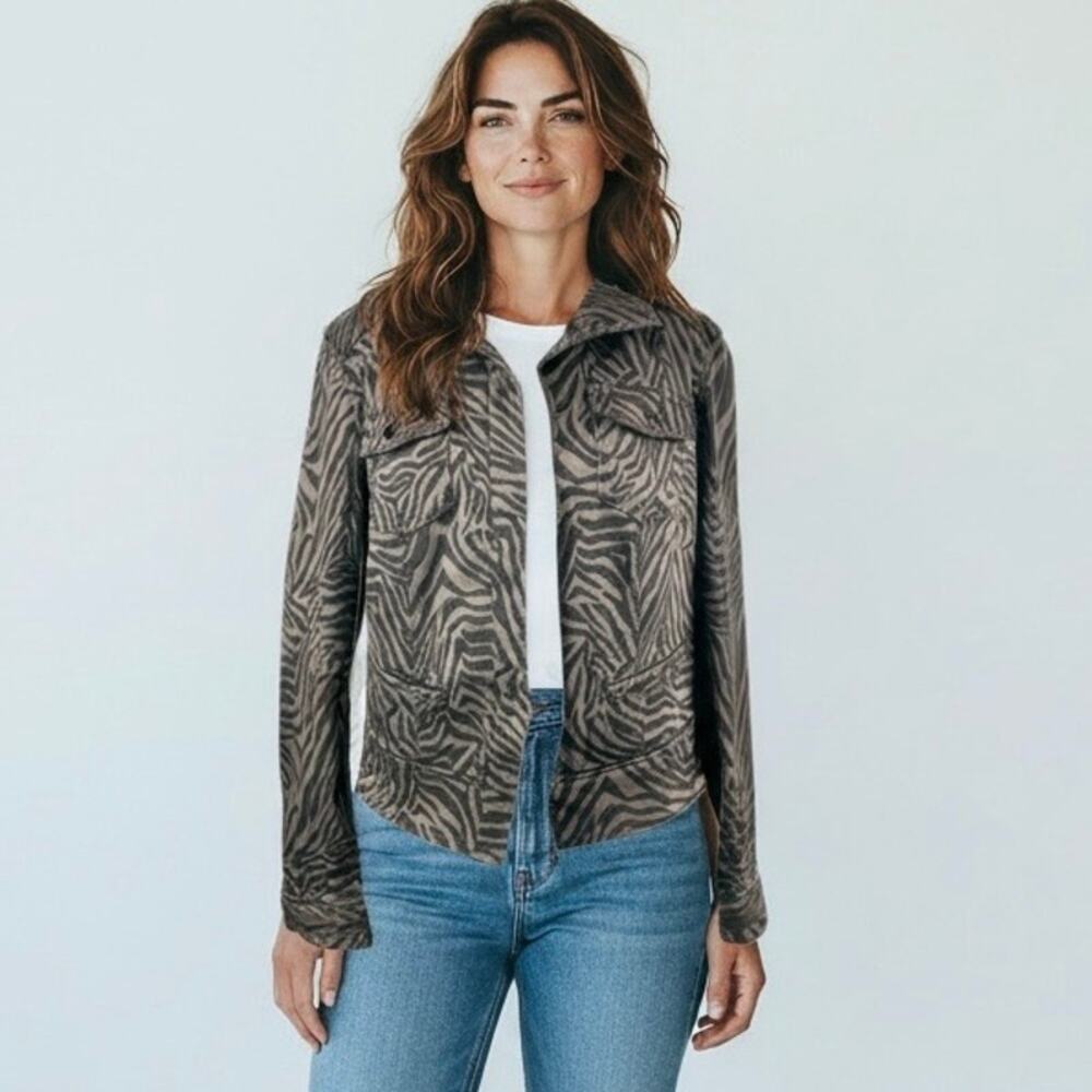 WHBM Printed Band Jacket Zebra Chocolate Size 14 Brown Black NWT